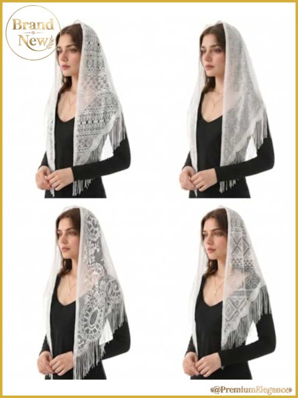 4-Pack Catholic Veils for Women Soft Lace Mantilla Chapel Prayer Scarf Fringed